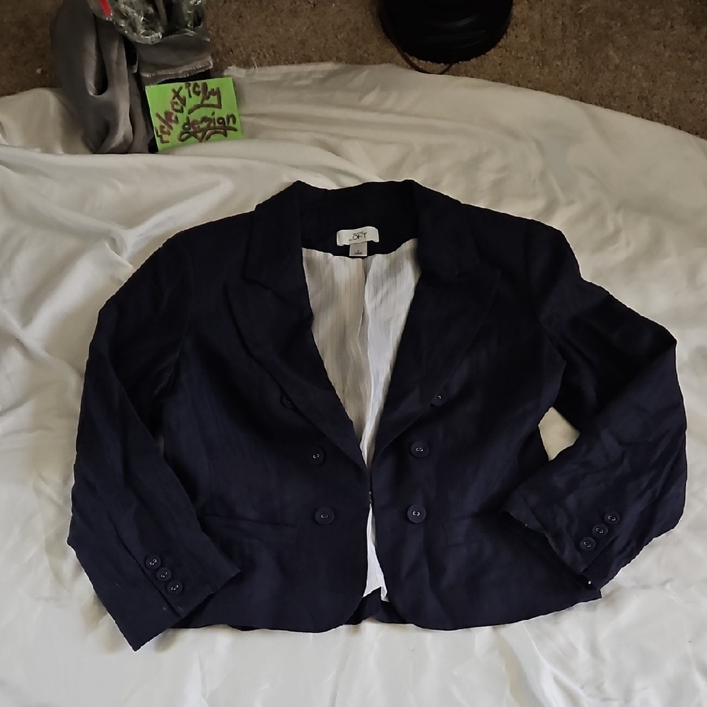 LOFT By Ann Taylor Navy Blazer with Subtle Stripes